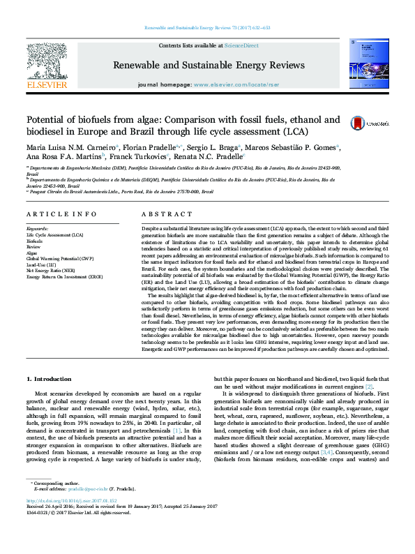 (PDF) Potential of biofuels from algae: Comparison with fossil fuels ...