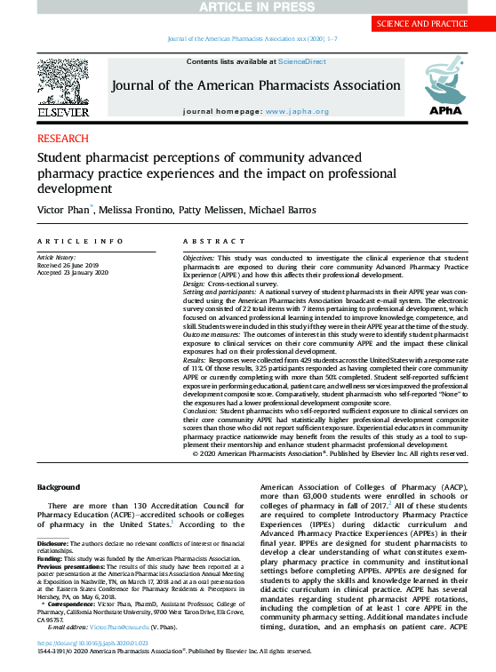 (PDF) Student pharmacist perceptions of community advanced pharmacy ...