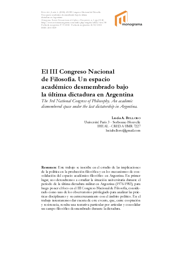 (PDF) El III Congreso Nacional de Filosofía. Un espacio académico ...
