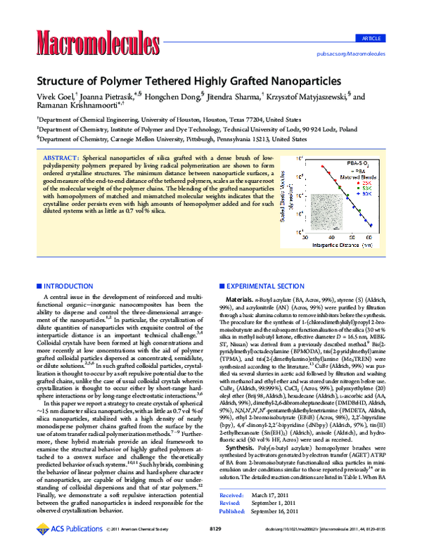 (PDF) Structure of Polymer Tethered Highly Grafted Nanoparticles