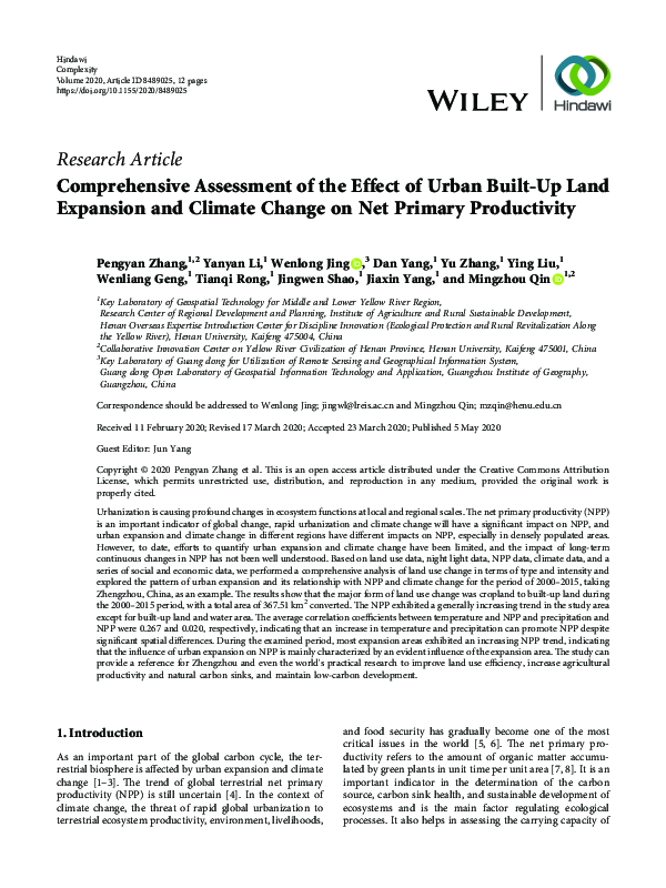 (PDF) Comprehensive Assessment of the Effect of Urban Built-Up Land ...