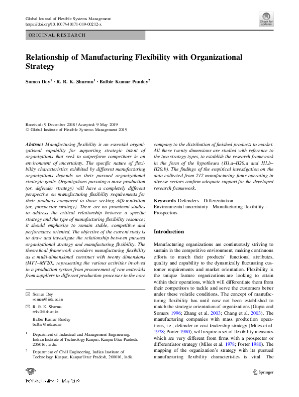 (PDF) Relationship of Manufacturing Flexibility with Organizational ...