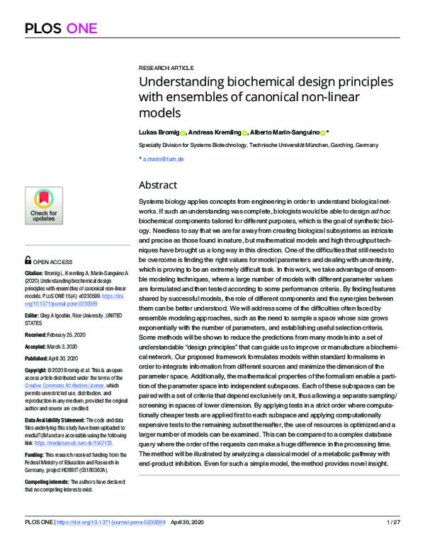 (PDF) Understanding biochemical design principles with ensembles of ...