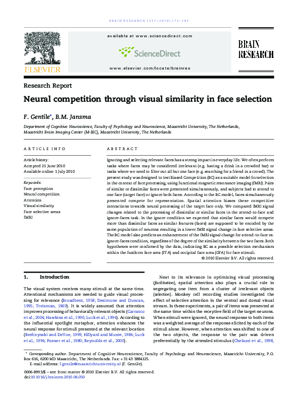 (PDF) Neural competition through visual similarity in face selection