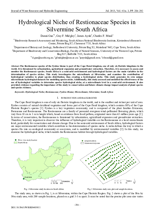 (PDF) Hydrological Niche of Restionaceae Species in Silvermine South Africa