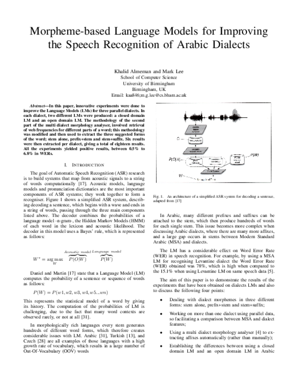 (PDF) Morpheme-based Language Models for Improving the Speech ...