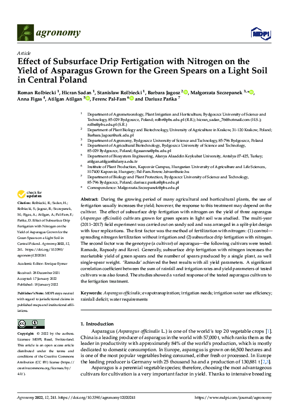 (PDF) Effect of Subsurface Drip Fertigation with Nitrogen on the Yield ...