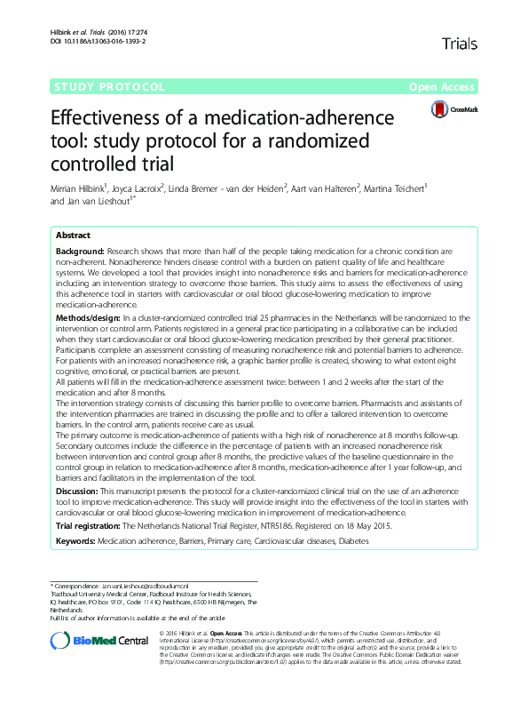 (PDF) Effectiveness of a medication-adherence tool: study protocol for ...