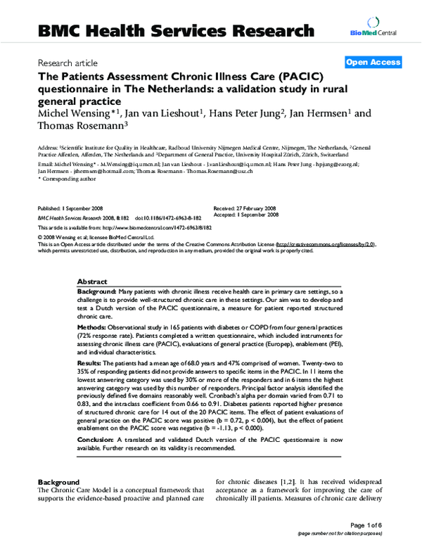 (PDF) The Patients Assessment Chronic Illness Care (PACIC ...