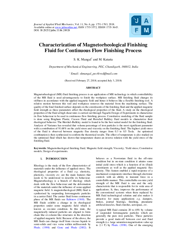 (PDF) Characterization of Finishing Fluid for