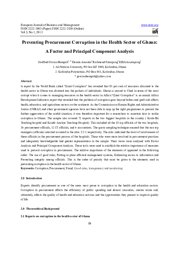 (PDF) Preventing Procurement Corruption in the Health Sector of Ghana ...