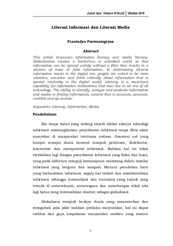 (PDF) Literasi Informasi dan Literasi Media