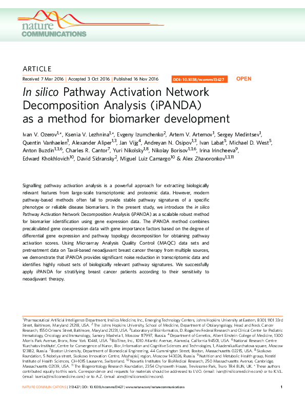 (PDF) In silico Pathway Activation Network Decomposition Analysis ...