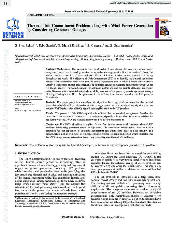 (PDF) Thermal Unit Commitment Problem along with Wind Power Generation ...