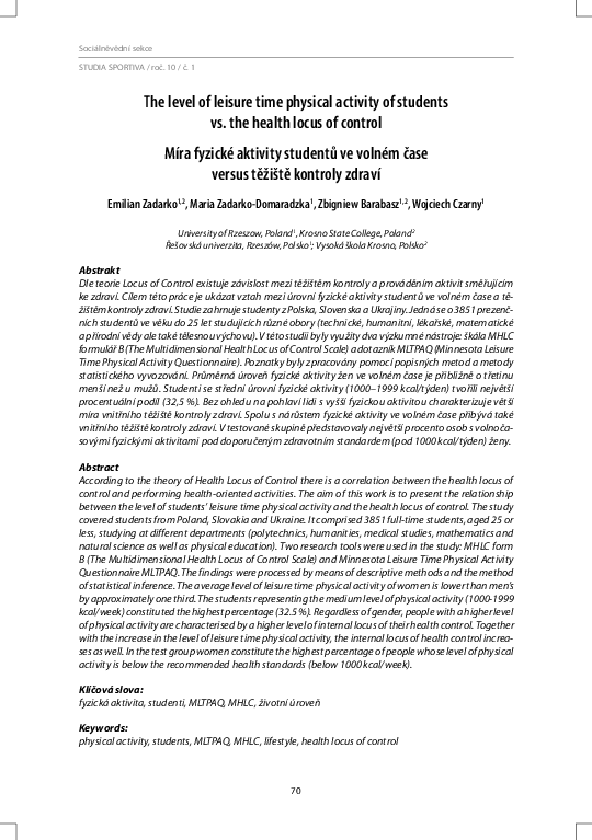 (PDF) The level of leisure time physical activity of students vs. the ...