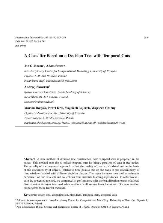 (PDF) A Classifier Based on a Decision Tree with Temporal Cuts