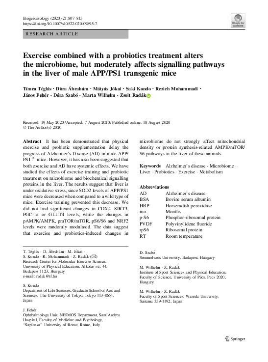 (PDF) Exercise combined with a probiotics treatment alters the ...