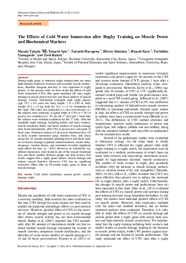 (PDF) The effects of cold water immersion after rugby training on ...