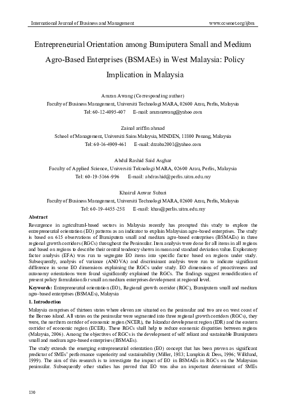 (PDF) Entrepreneurial Orientation among Bumiputera Small and Medium ...