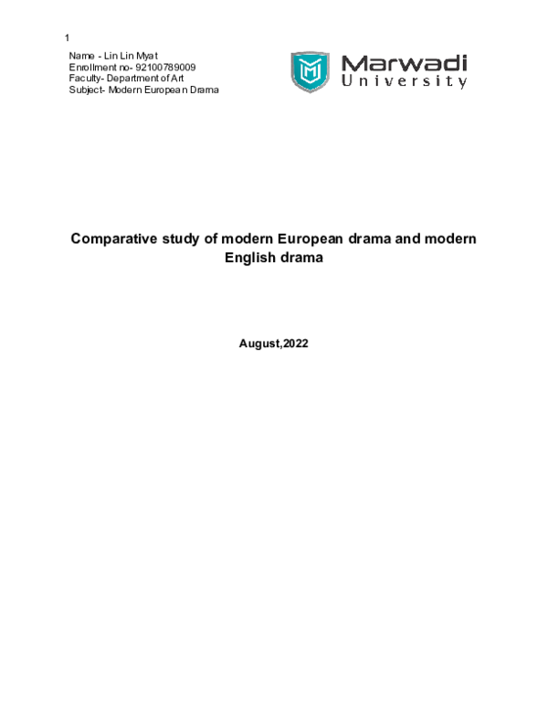 (PDF) Comparative study of modern European drama and modern English drama
