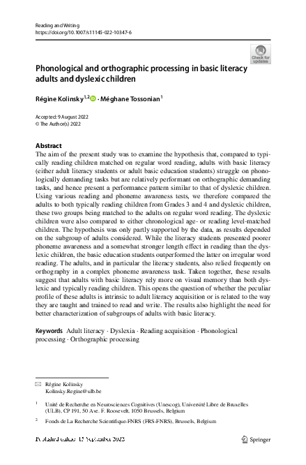 (PDF) Phonological and orthographic processing in basic literacy adults ...