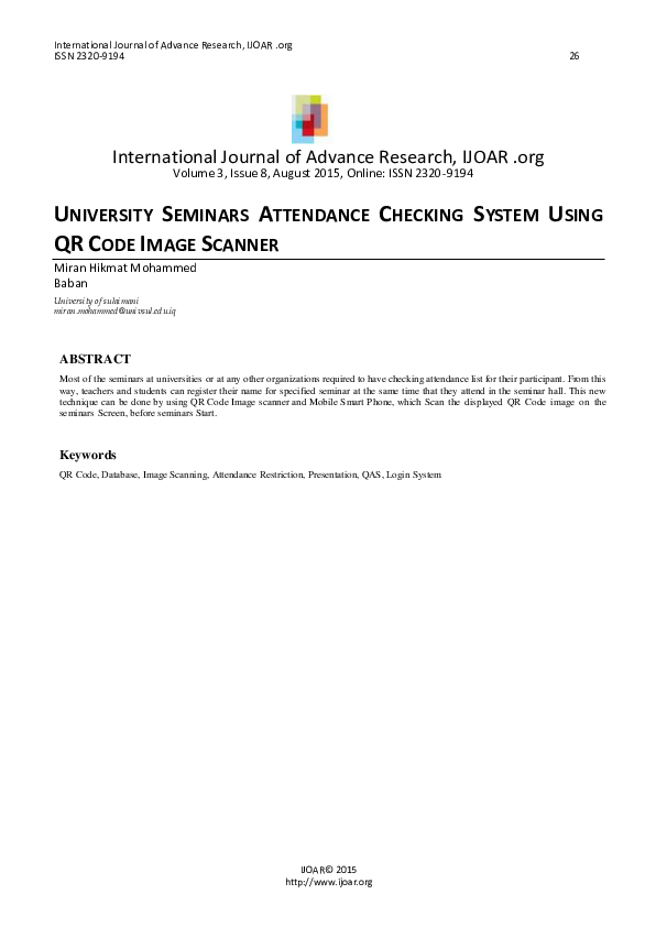 (PDF) University Seminars Attendance Checking System Using QR Code ...