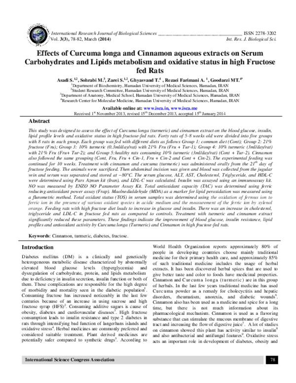 (PDF) Effects of Curcuma longa and Cinnamon aqueous extracts on Serum ...