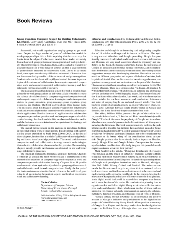 (PDF) Group cognition: Computer support for building collaborative ...