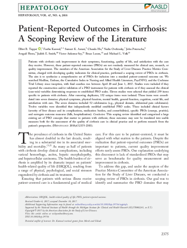 (PDF) Patient Reported Outcomes in Cirrhosis: A Scoping Review of the ...