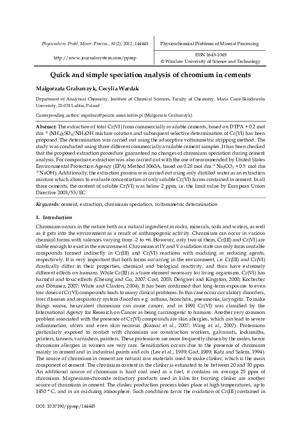 (PDF) Quick and simple speciation analysis of chromium in cements