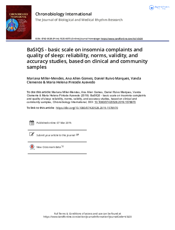 (PDF) BaSIQS - basic scale on insomnia complaints and quality of sleep ...
