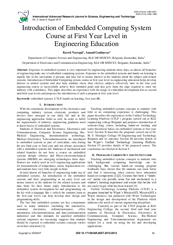 (PDF) Introduction of Embedded Computing System Course at First Year ...