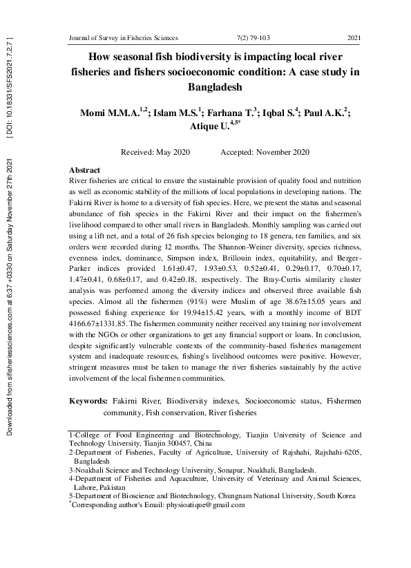 (PDF) How seasonal fish biodiversity is impacting local river fisheries ...