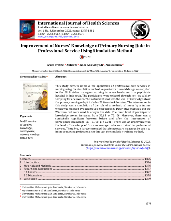 (PDF) Improvement of nurses' knowledge of primary nursing role in ...