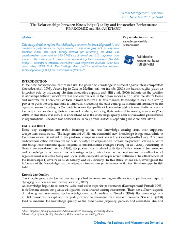 (PDF) The Relationships between Knowledge Quality and Innovation ...