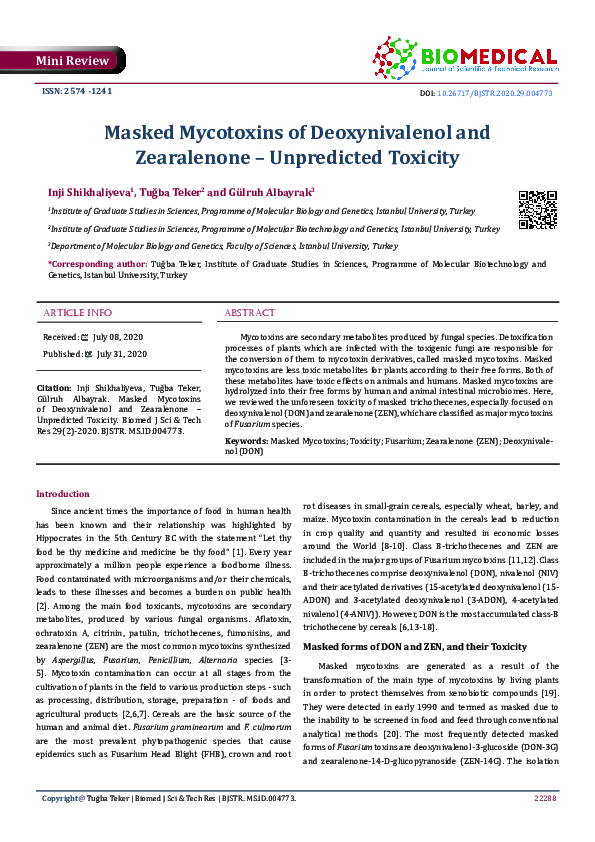 (PDF) Masked Mycotoxins of Deoxynivalenol and Zearalenone – Unpredicted ...