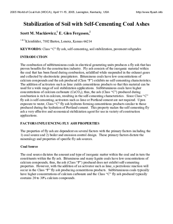 (PDF) Stabilization of Soil With Self-Cementing Coal Ashes