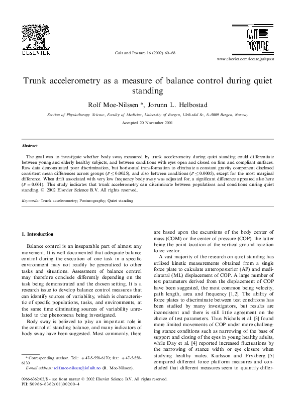 (PDF) Trunk accelerometry as a measure of balance control during quiet ...