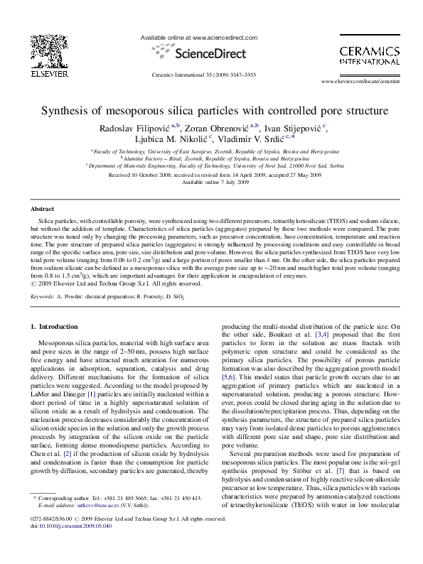 (PDF) Synthesis of mesoporous silica particles with controlled pore ...