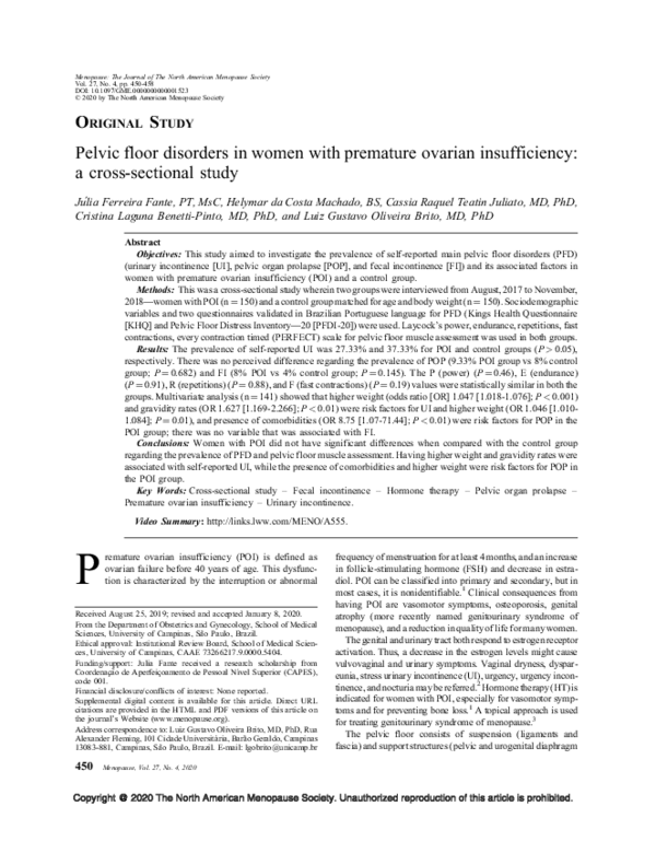 (PDF) Pelvic floor disorders in women with premature ovarian ...