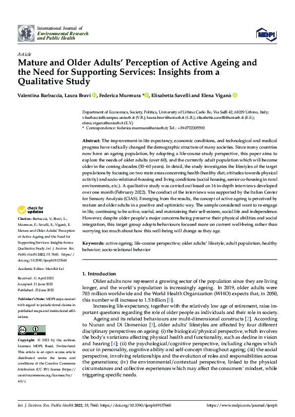 (PDF) Mature and Older Adults’ Perception of Active Ageing and the Need ...