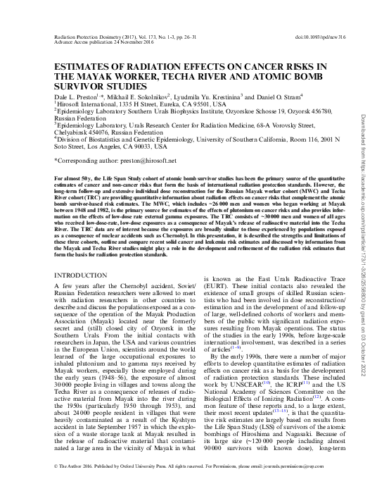 (PDF) Estimates of Radiation Effects on Cancer Risks in the Mayak ...