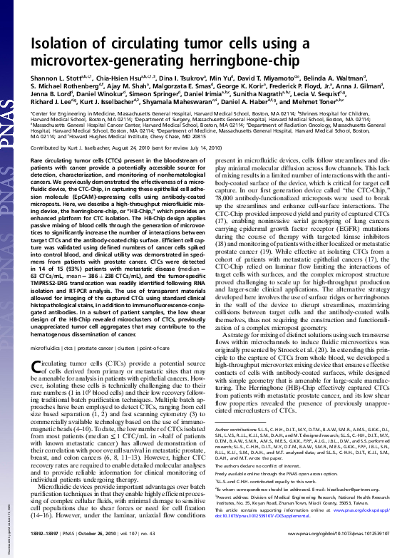 (PDF) Isolation of circulating tumor cells using a microvortex ...