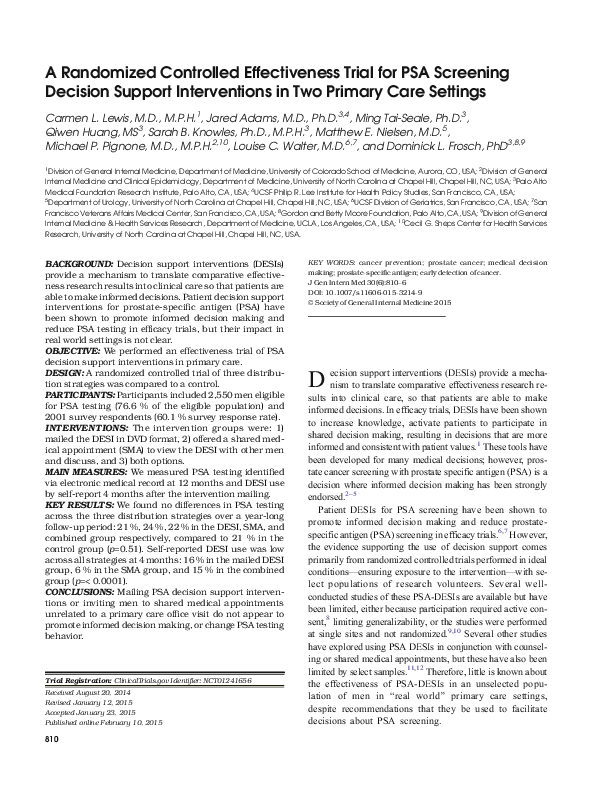 (PDF) A Randomized Controlled Effectiveness Trial for PSA Screening ...