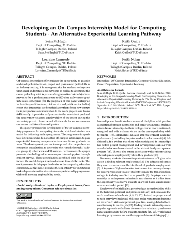 (PDF) Developing an On-Campus Internship Model for Computing Students ...