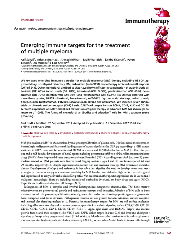 (PDF) Emerging immune targets for the treatment of multiple myeloma