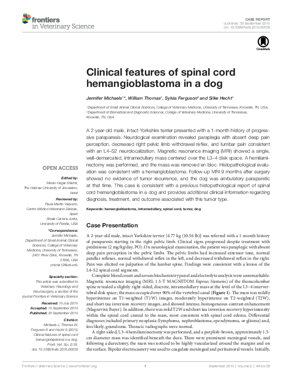 (PDF) Clinical Features of Spinal Cord Hemangioblastoma in a Dog
