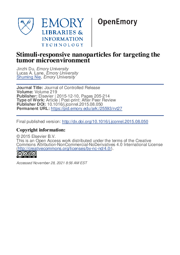 (PDF) Stimuli-responsive nanoparticles for targeting the tumor ...