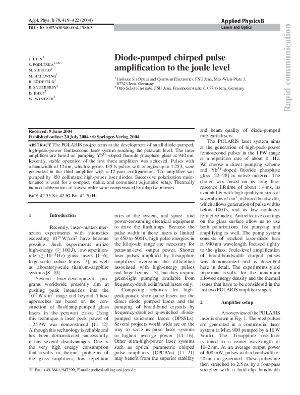 (PDF) Diode-pumped chirped pulse amplification to the joule level