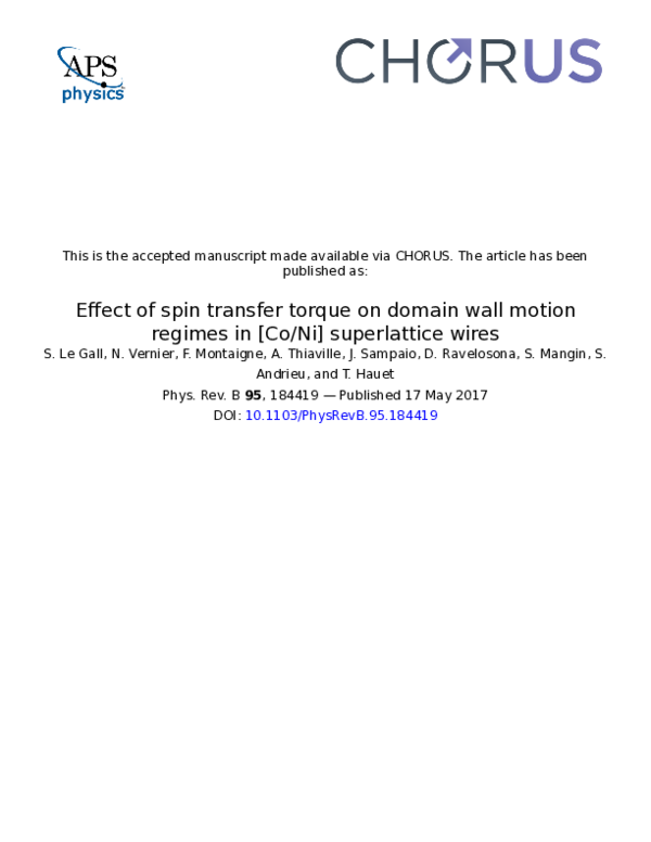 (PDF) Effect of spin transfer torque on domain wall motion regimes in ...